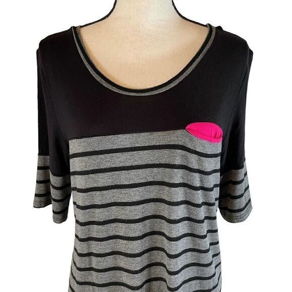Valerie Bertinelli Short Sleeve Striped Scoop Neck Tee - Picture 2 of 8